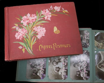 French Antique Album with 210 Postcards Art Nouveau Handwritten Love Postcards - 1900-1920s