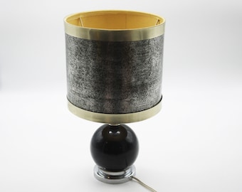 Vintage 1970s Table Lamp Black Ceramic and Chrome French Decor