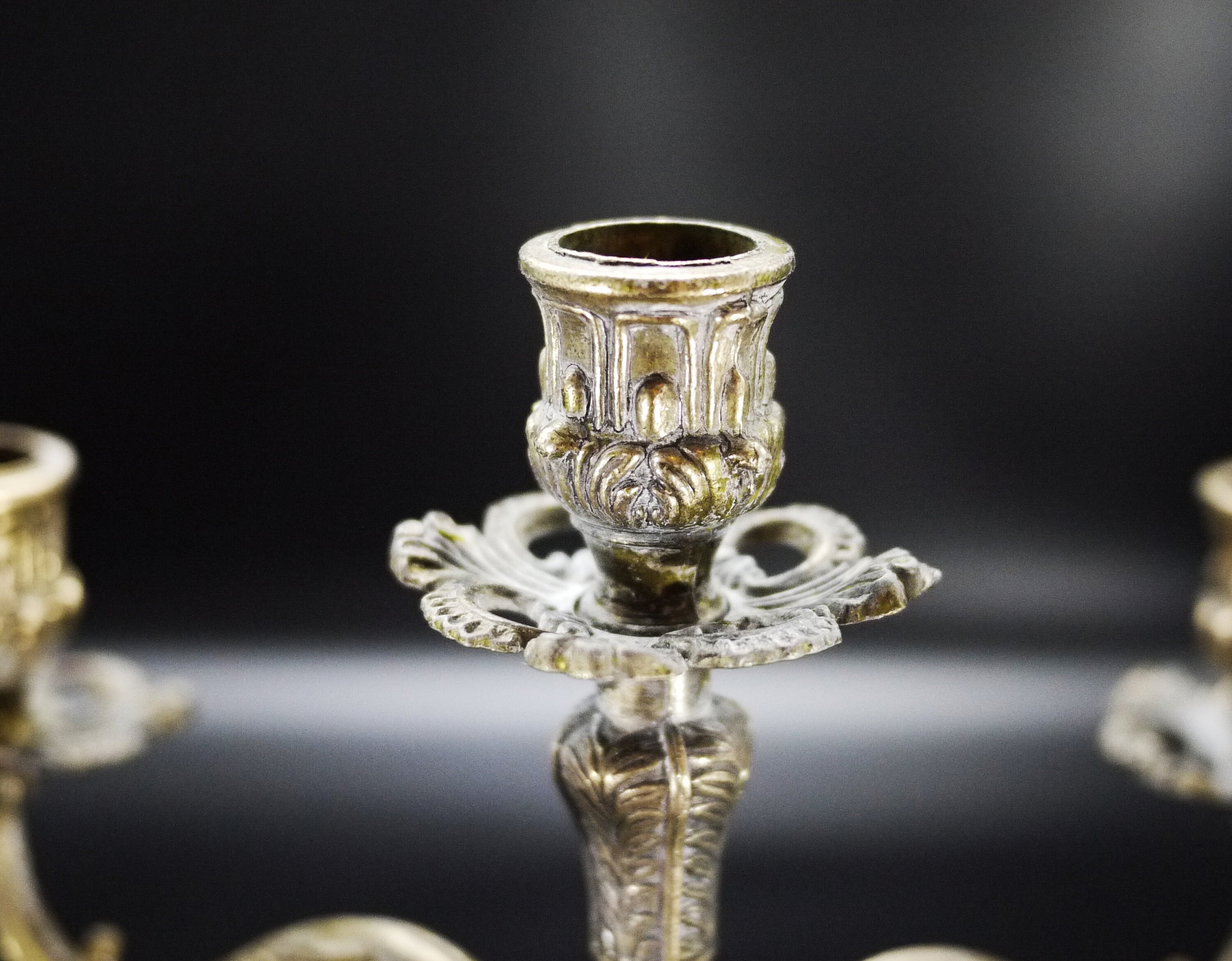 French Ornate Brass Candelabra 5 Arm