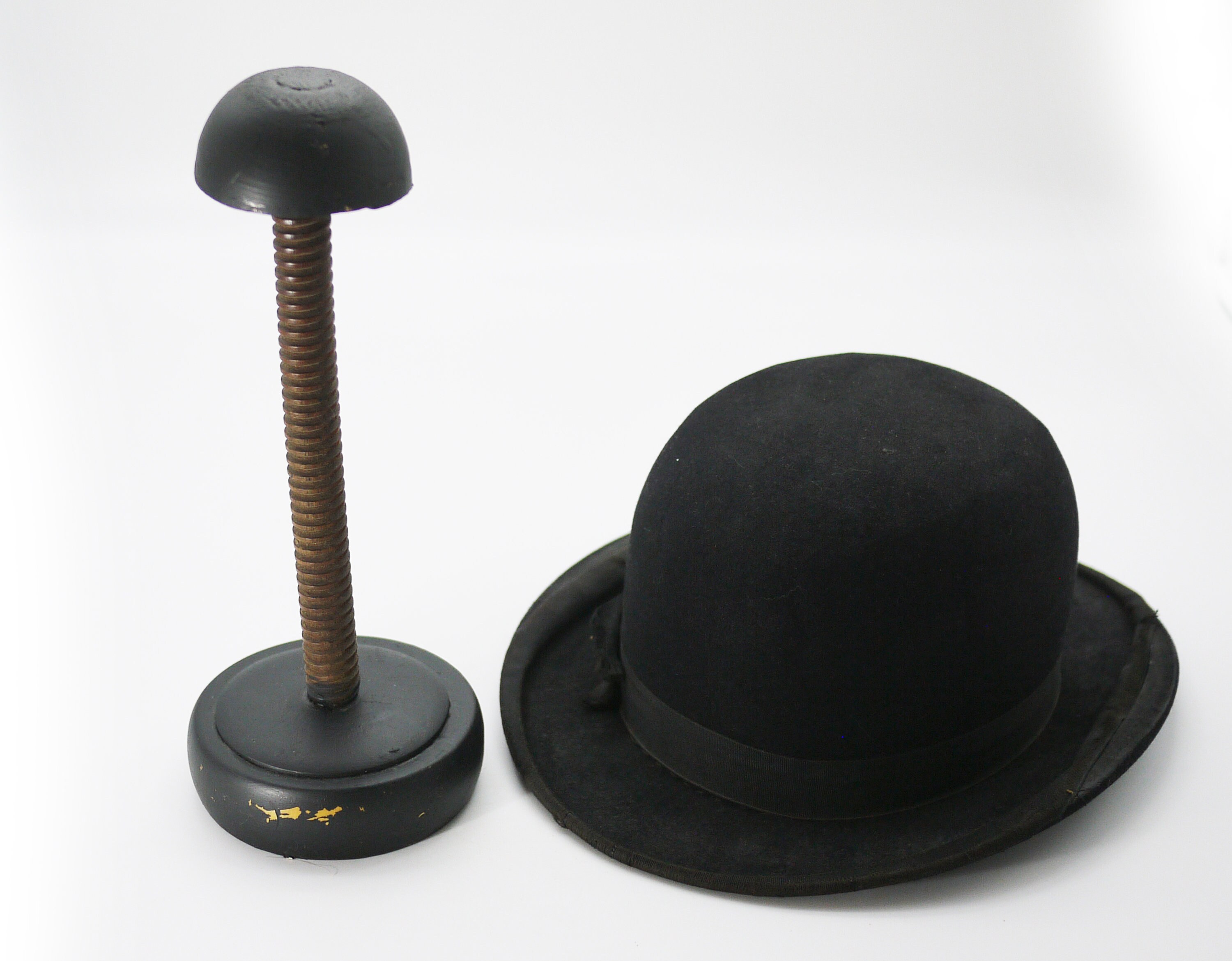 Vintage Wood Hat Display Stand with Black Patina