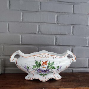 Large Antique French Jardiniere, Art Nouveau Floral Decor Earthenware Planter St Amand