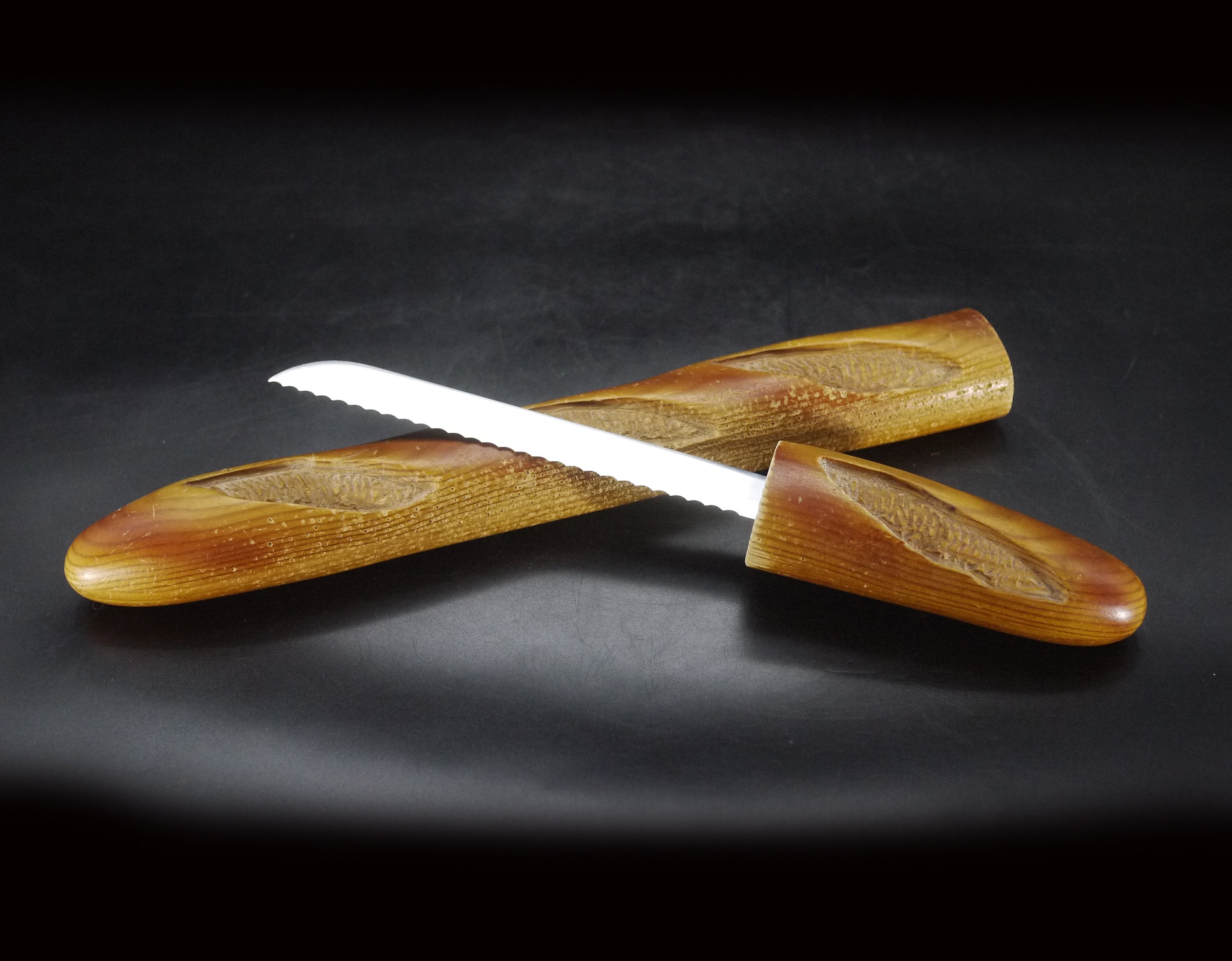 Vintage French Wood Baguette Bread Knife by Cuzin