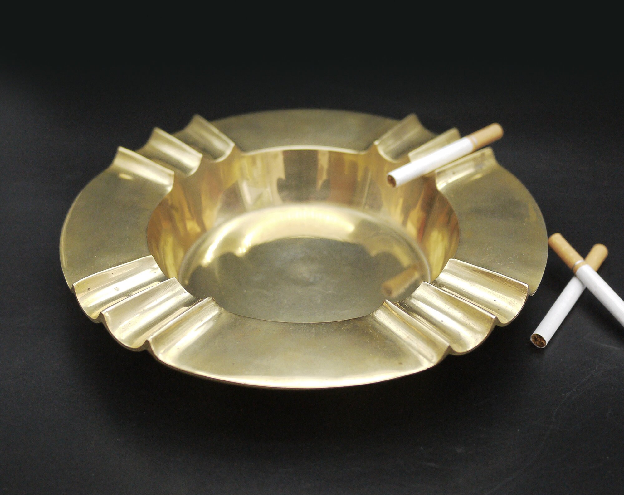 French Gold Brass Large Ashtray MCM