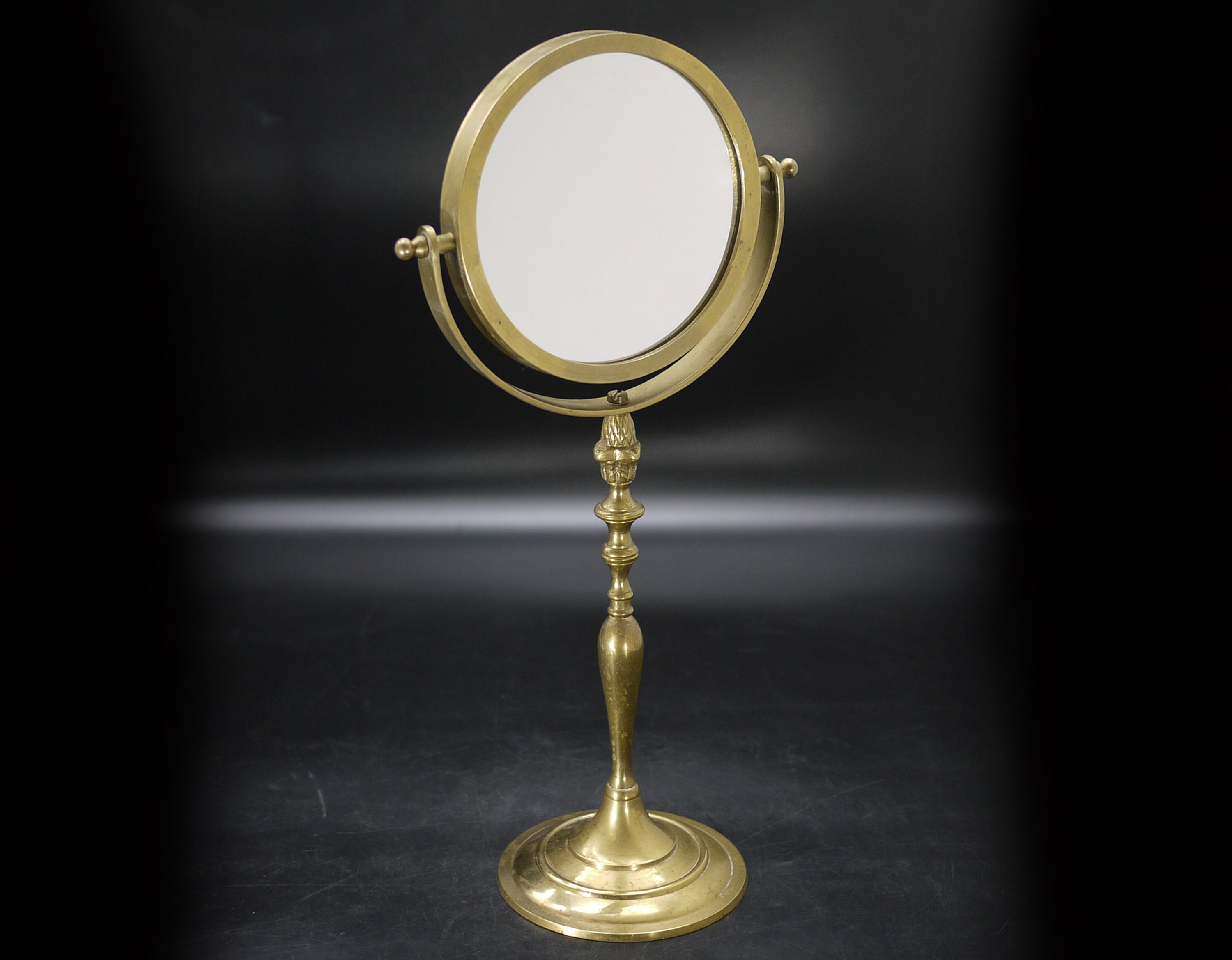 Vintage French Gilt Brass Standing Makeup Mirror