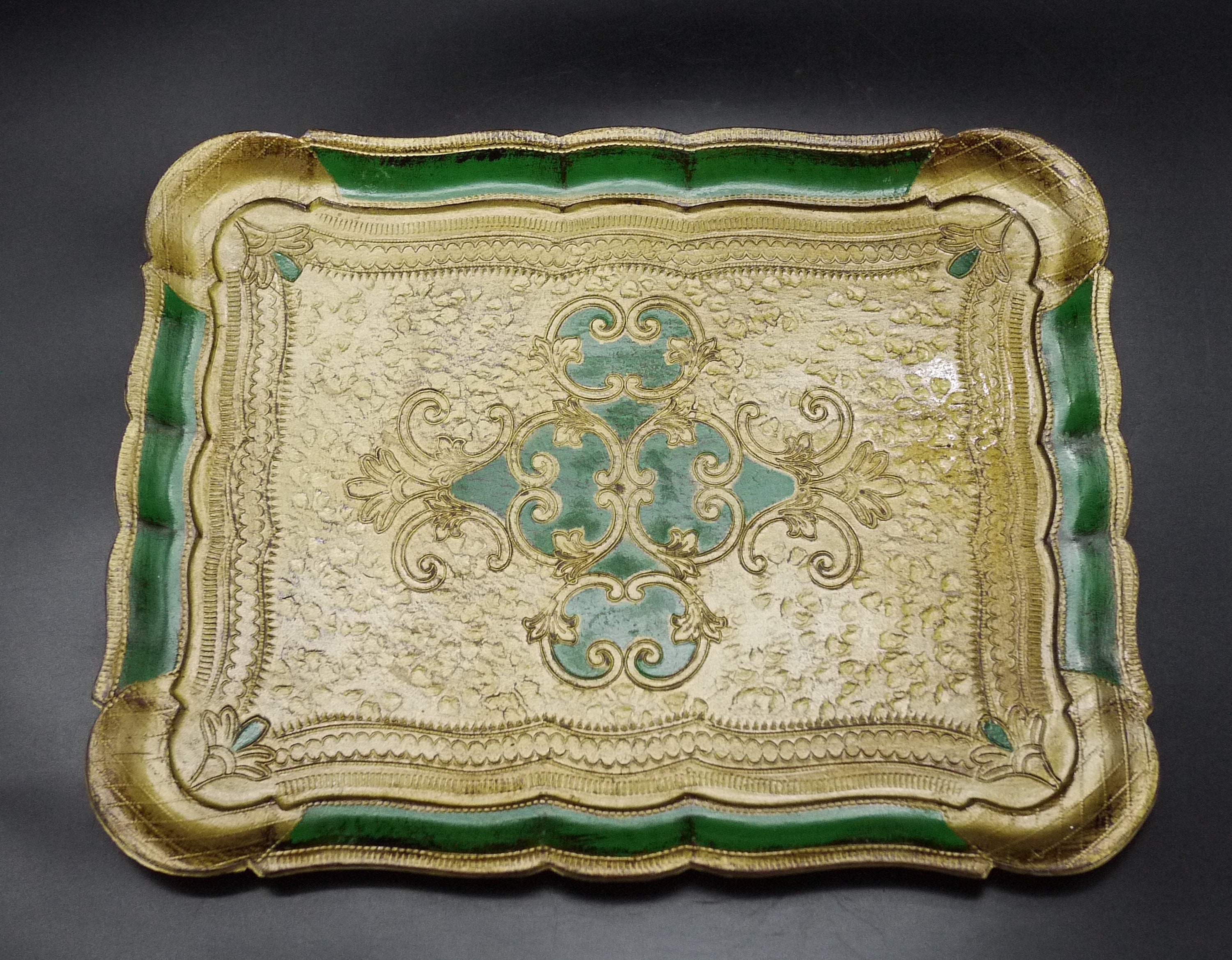 Rectangular Italian Florentine Tray Gold & Green