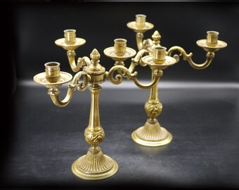 Antique Matching Bronze Candelabra Pair French Louis XVI Style
