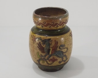 Antique Montopoli Arno Vase Terracotta Sgraffito Incised Griffin Decor Vase