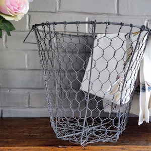 French Chicken Wire Basket, Vintage Laundry Bin