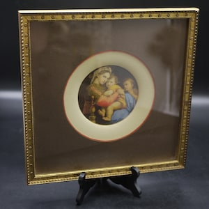 Vintage Madonna of The Chair Art Print Gold Frame Raphael Religious Icon Print Christian Wall Art