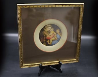 Vintage Madonna of The Chair Art Print Gold Frame Raphael Religious Icon Print Christian Wall Art