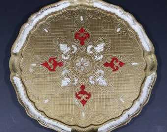 Vintage Round Florentine Tray with Gold Baroque Decor