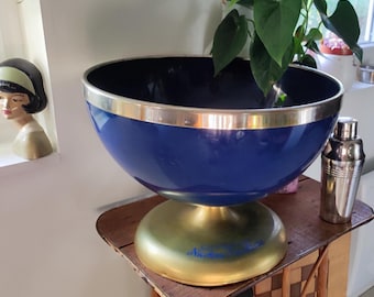 French Large Champagne Bucket Vintage Blue and Gold Jeroboam Champagne Bucket - Wedding Drink Cooler
