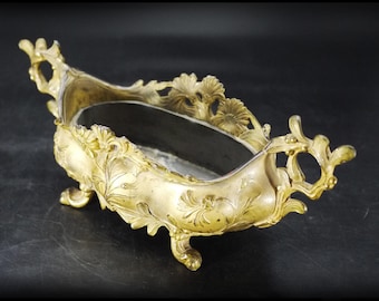 Antique French Jardiniere Rococo Style Table Centerpiece Gilded Spelter Vase Bowl Planter