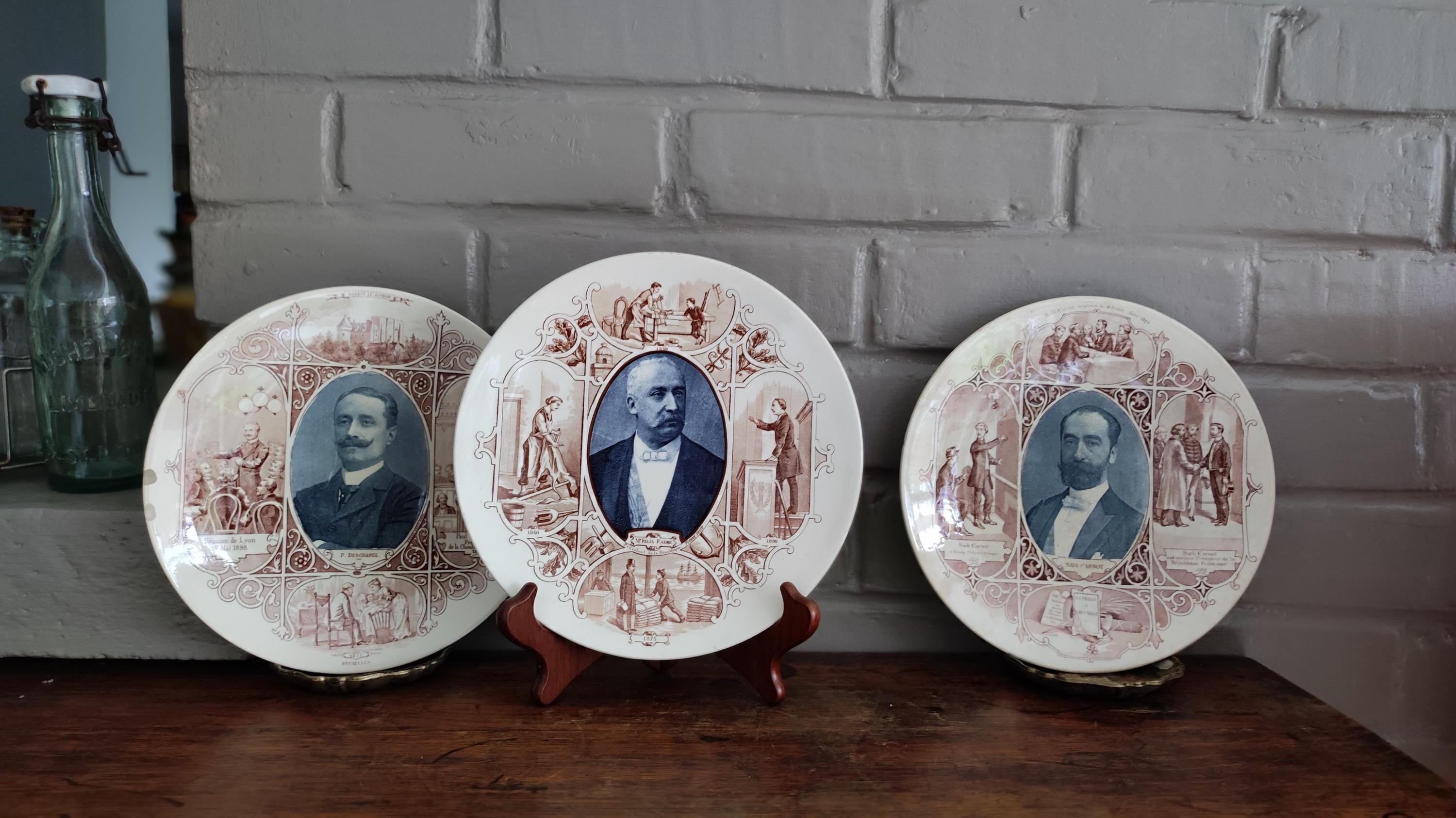 アンティークのフランス製壁掛け陶器皿、フェリックス・フォール大統領