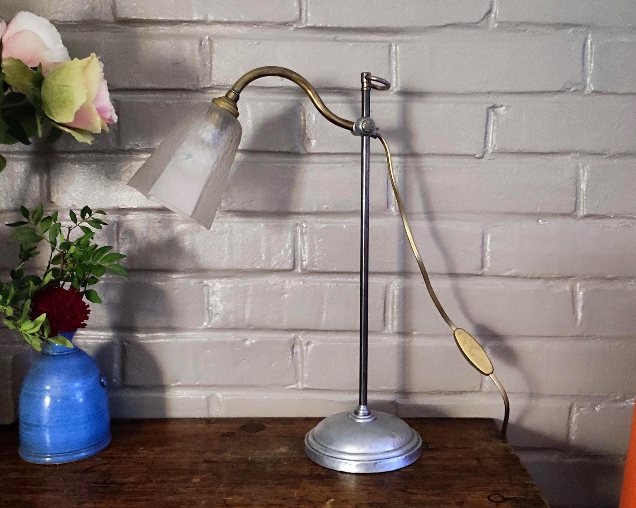 Etsy - Lamachineabrocantes Argent Art Nouveau Adjustable Desk Lamp, French Side Table Light, Gbl 1920S