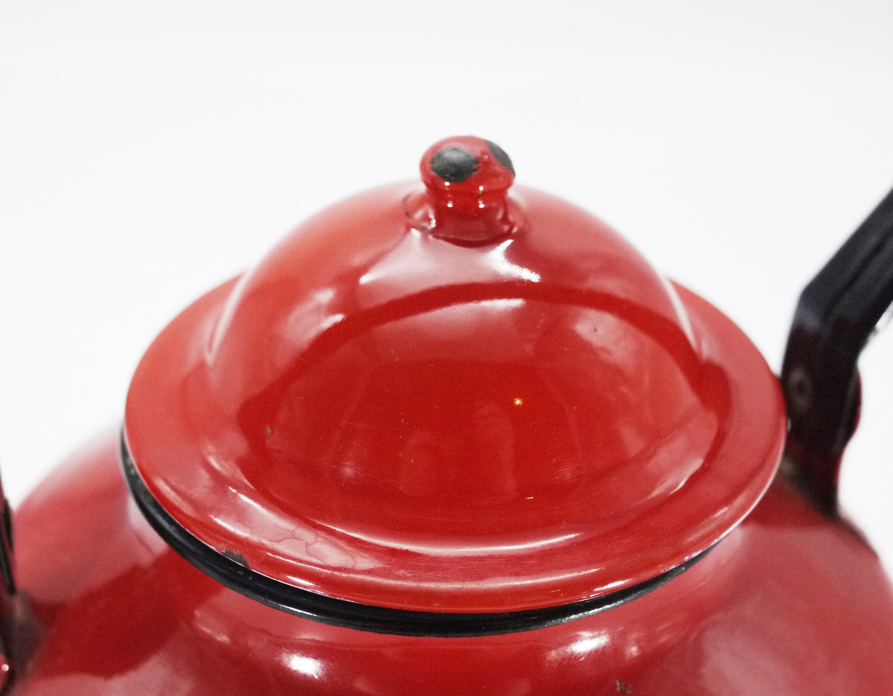 French Red Enamel Large Tea Kettle