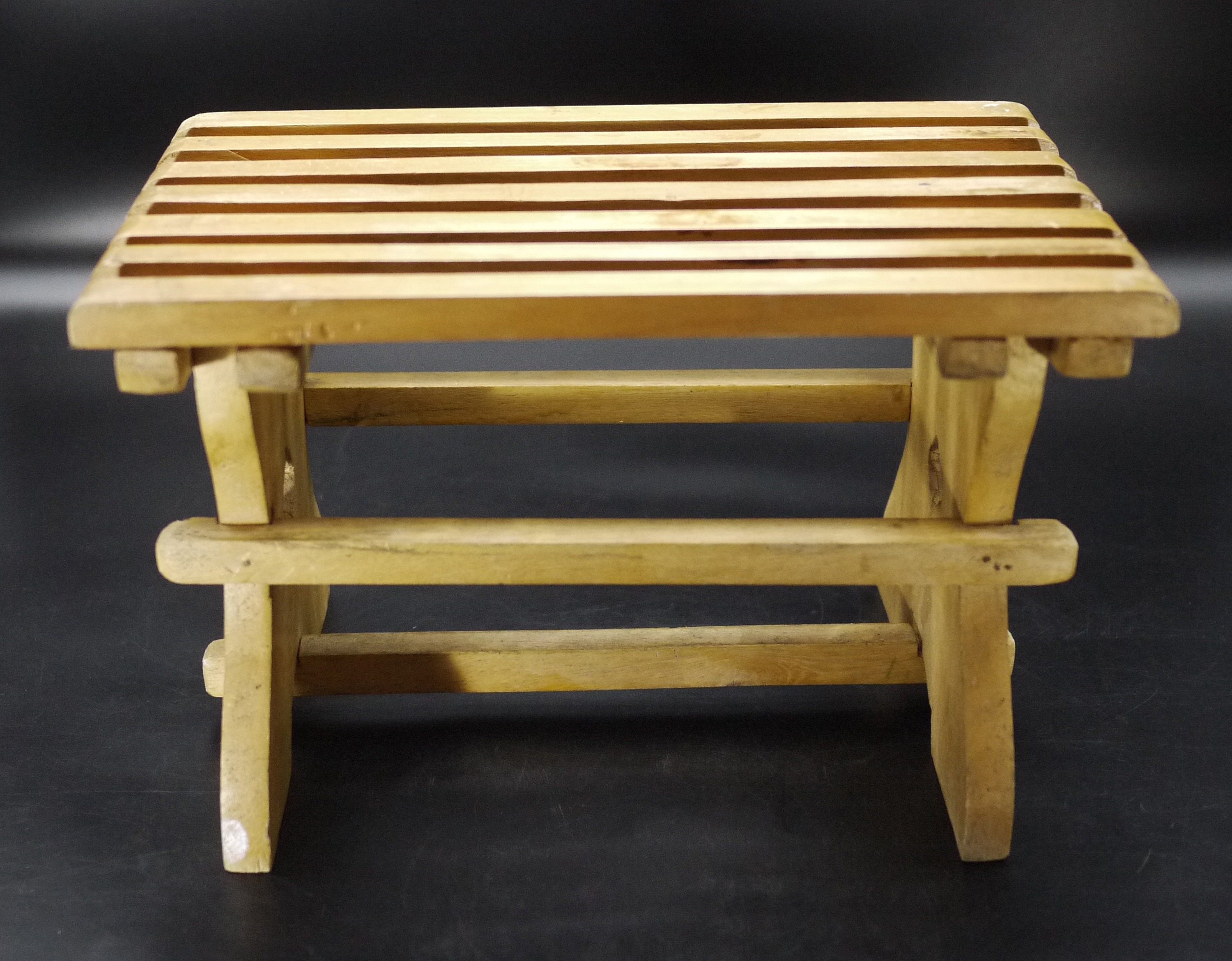 French Wooden Small Bench Vintage Stool