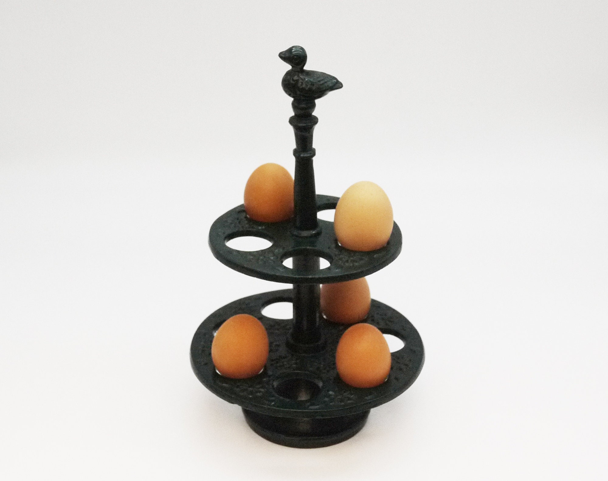 French Cast Iron Egg Stand for 12 Eggs Holder, Retro Green Egg Holder