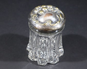 Art Nouveau Dressing Table Jar Silver Topped Glass Vanity Jar