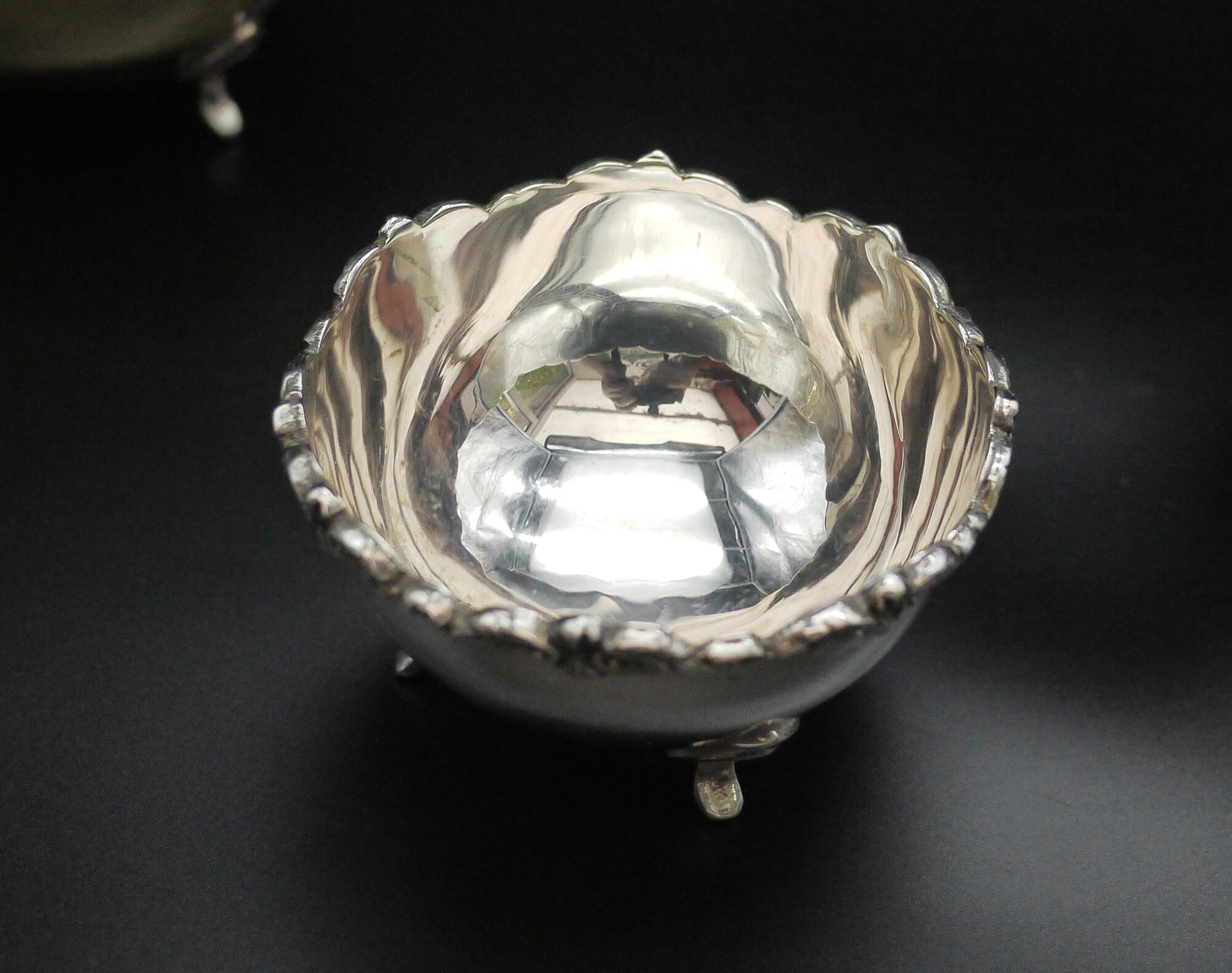 French Silver Nut Bowls Set of 4, Antique Ornate Silver Footed Candy Dishes