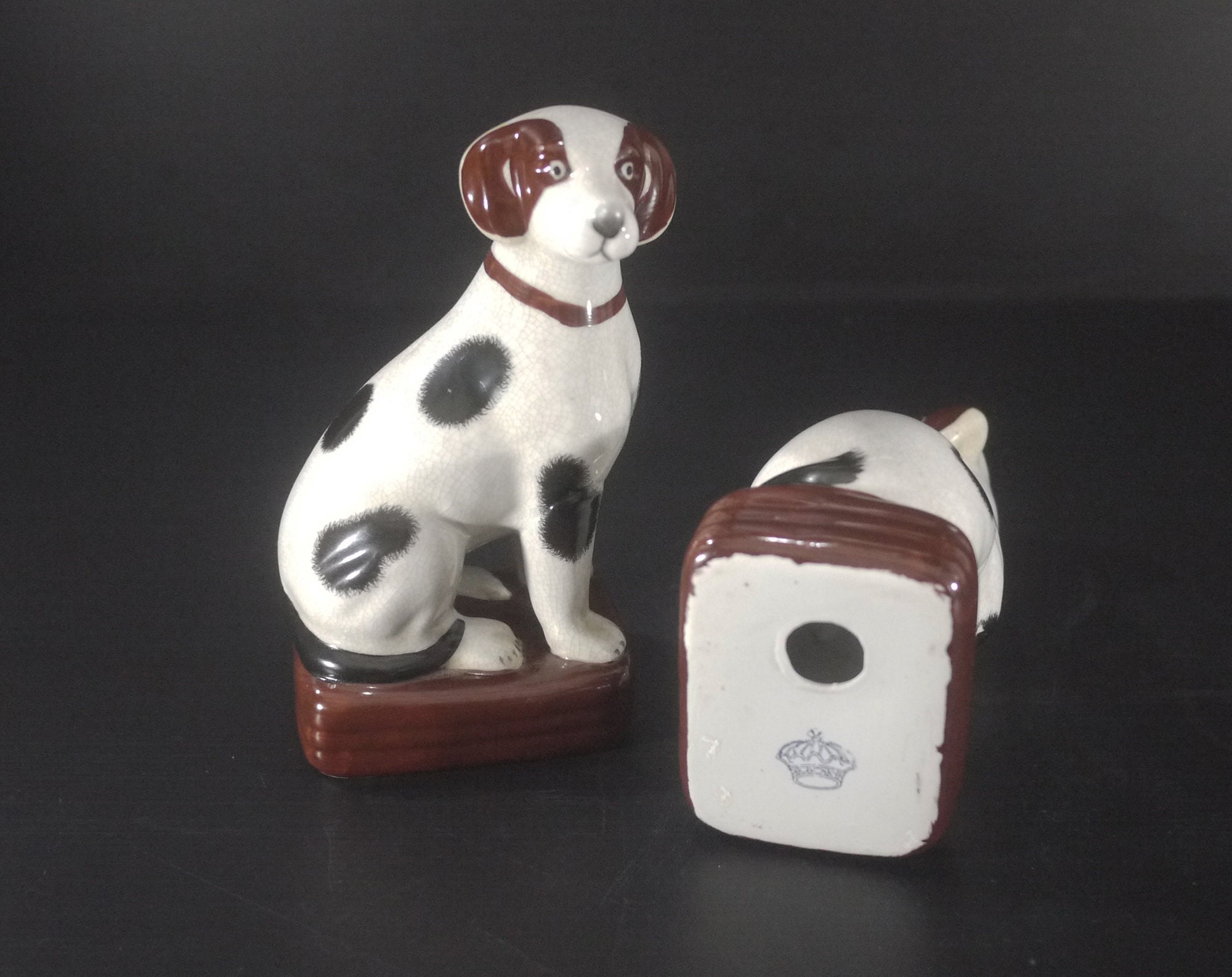 Antique Glazed Ceramic Dog Bookends