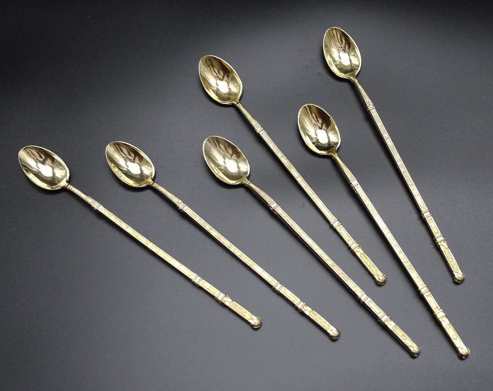 Vintage French Bar Spoon Set, Gold Plated Drink Spoons or Ice Tea Spoon