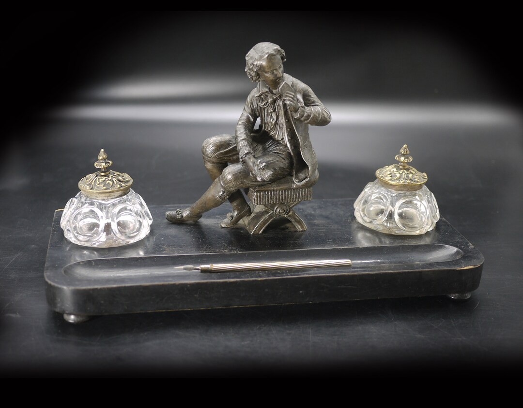 Figural Inkwell Antique French Double Figural Inkwell on Wood Base - Etsy