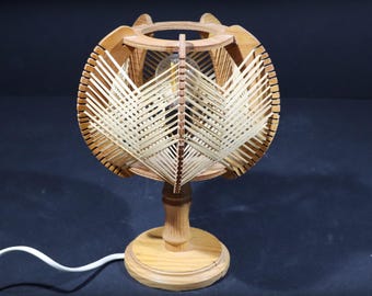 1960s Portuguese Mid Century Wooden Table Lamp Braided Cane Bedside Lamp