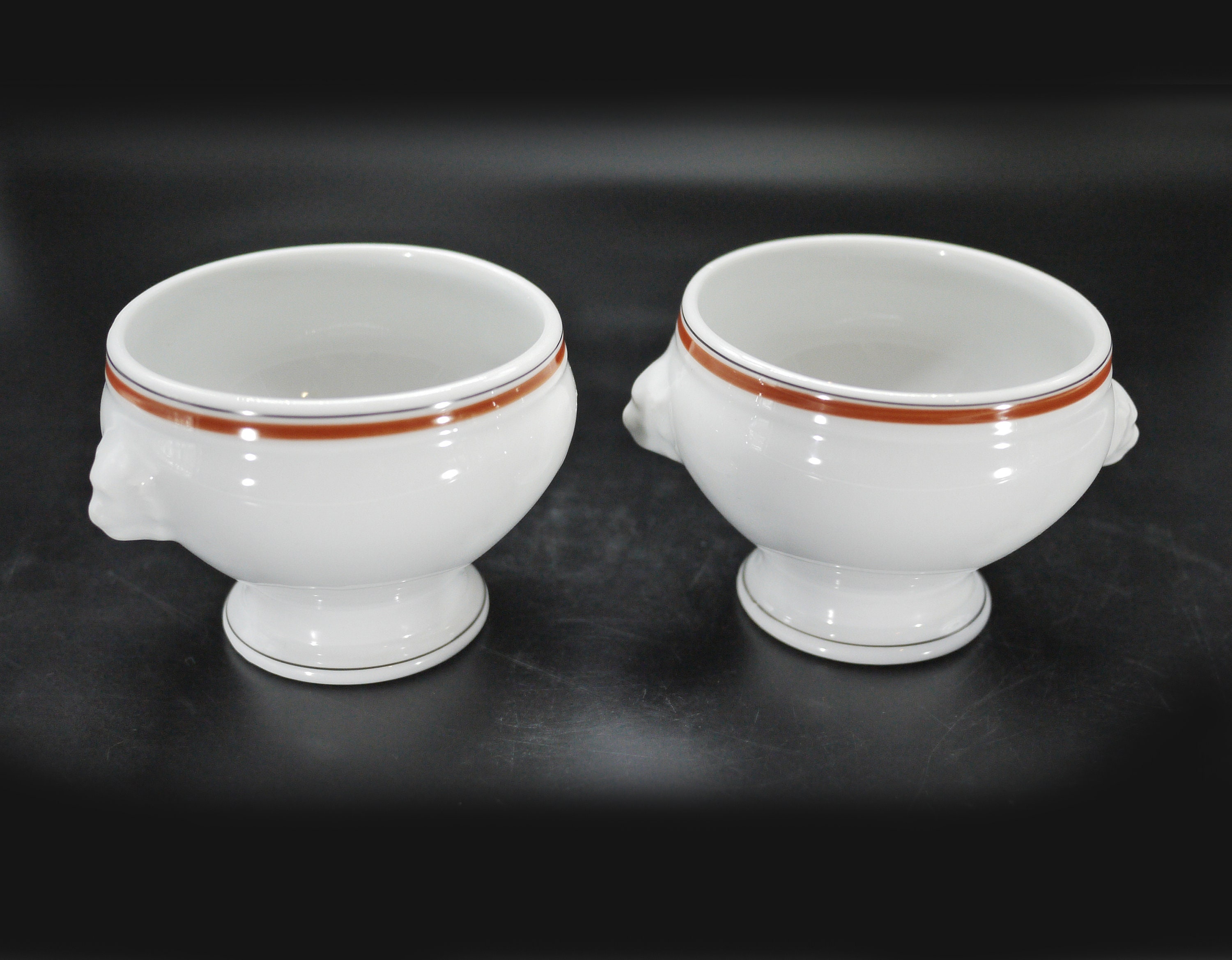 French Onion Soup Bowls set with Lion Heads by Porcelain D'Auteuil