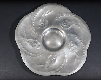 Art Nouveau Pewter Wall Decor Arts and Crafts Nautilus Shell Fossil Decor Plate PROVINS Belgium