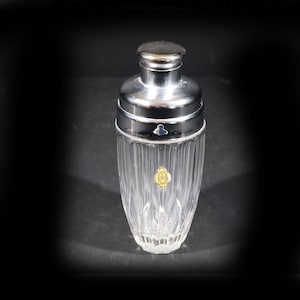 Art Deco Crystal Cocktail Shaker, Cut Crystal & Stainless Steel Drinks Shaker. Vintage Barware Decor