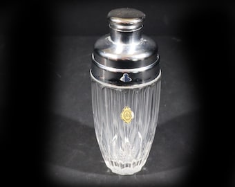 Art Deco Crystal Cocktail Shaker, Cut Crystal & Stainless Steel Drinks Shaker. Vintage Barware Decor