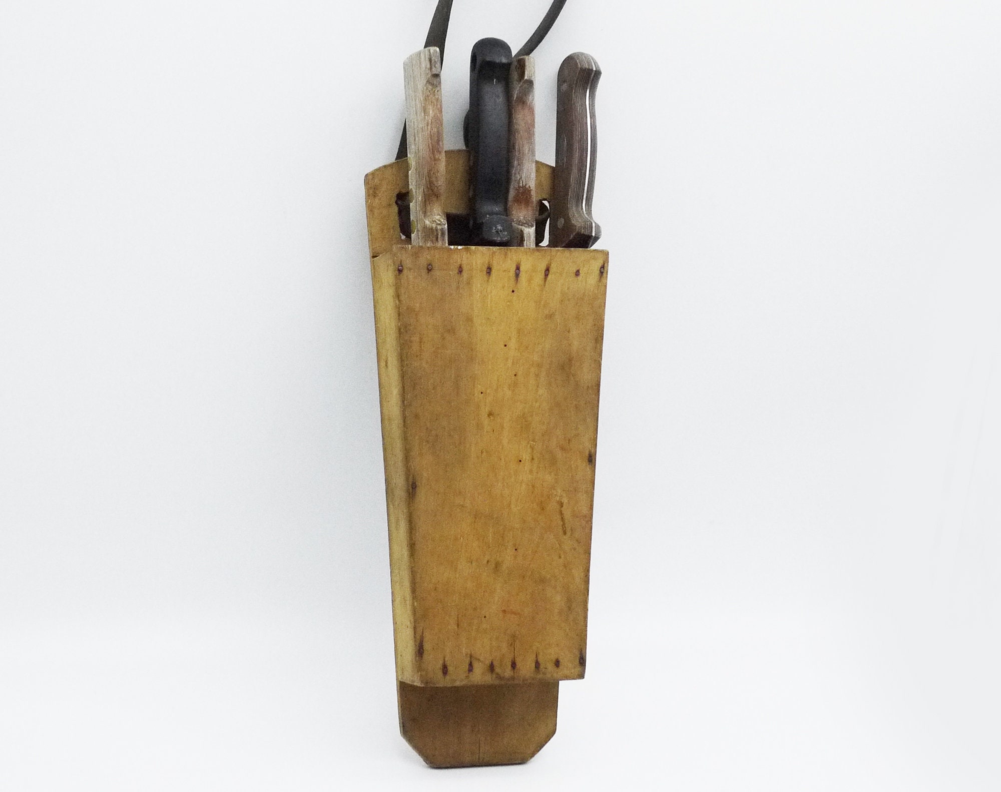 Antique Wooden Knife Block, French Chef Knives Belt, Butcher Scabbard