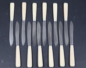 Antique Bakelite Breakfast Knife set French Vintage Cream Handled Boxed Cutlery