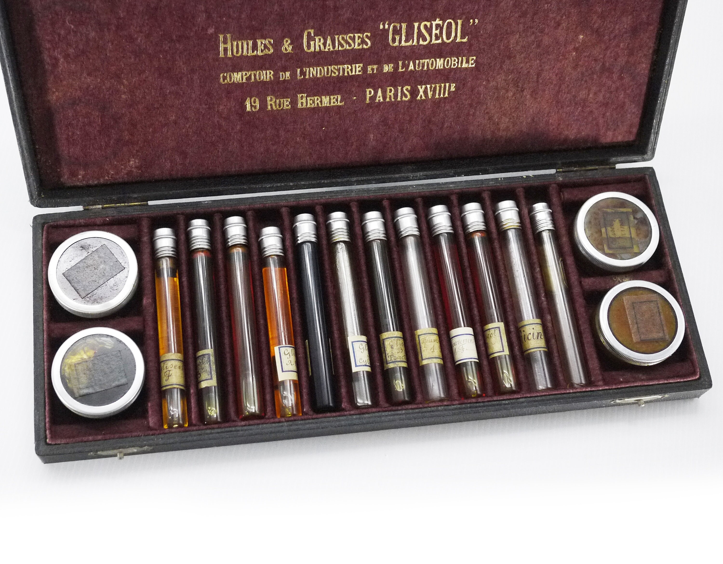 Antique French Salesman Oil & Grease Samples Kit