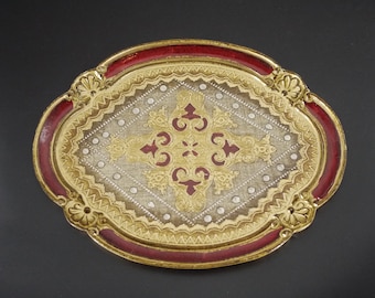 Vintage Florentine Tray Baroque Gilt Wood Platter Italian Bar Decor