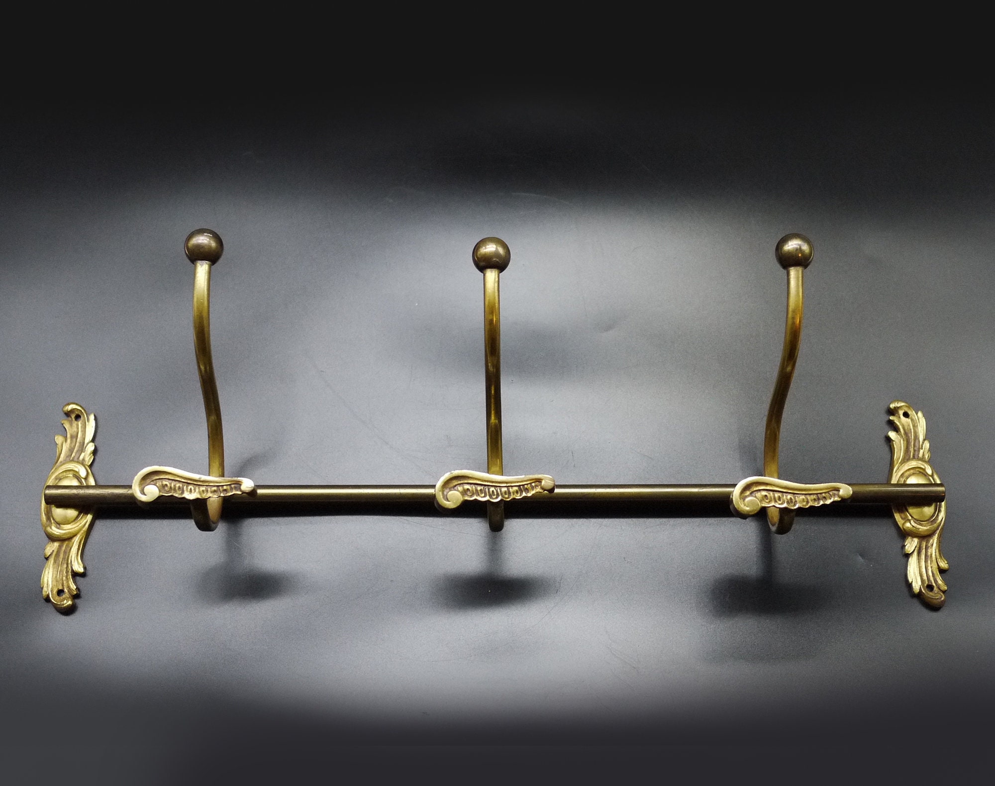 French Bronze And Brass Wall Coat Hanger, Antique Brass Coat and Hat Rack