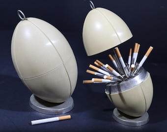 Futuristic Cigarette Dispenser Vintage French Cigarette Holder White and Chrome Bar Decor