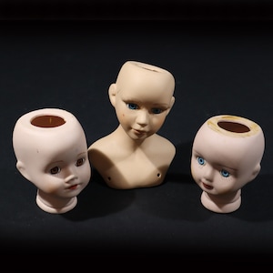 Vintage Porzellan Puppenköpfe 3er Set französische Puppenteile, Bisque Köpfe Bastelzubehör