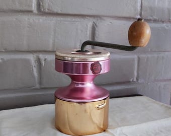 Vintage 1950s HOP Gold Aluminum French Coffee Grinder by AS