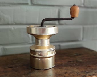 French Vintage HOP Coffee Grinder in Gold Aluminum