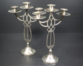 Pair of Art Nouveau Candlesticks Silver Pewter French Candelabras Dinner Table Centerpieces