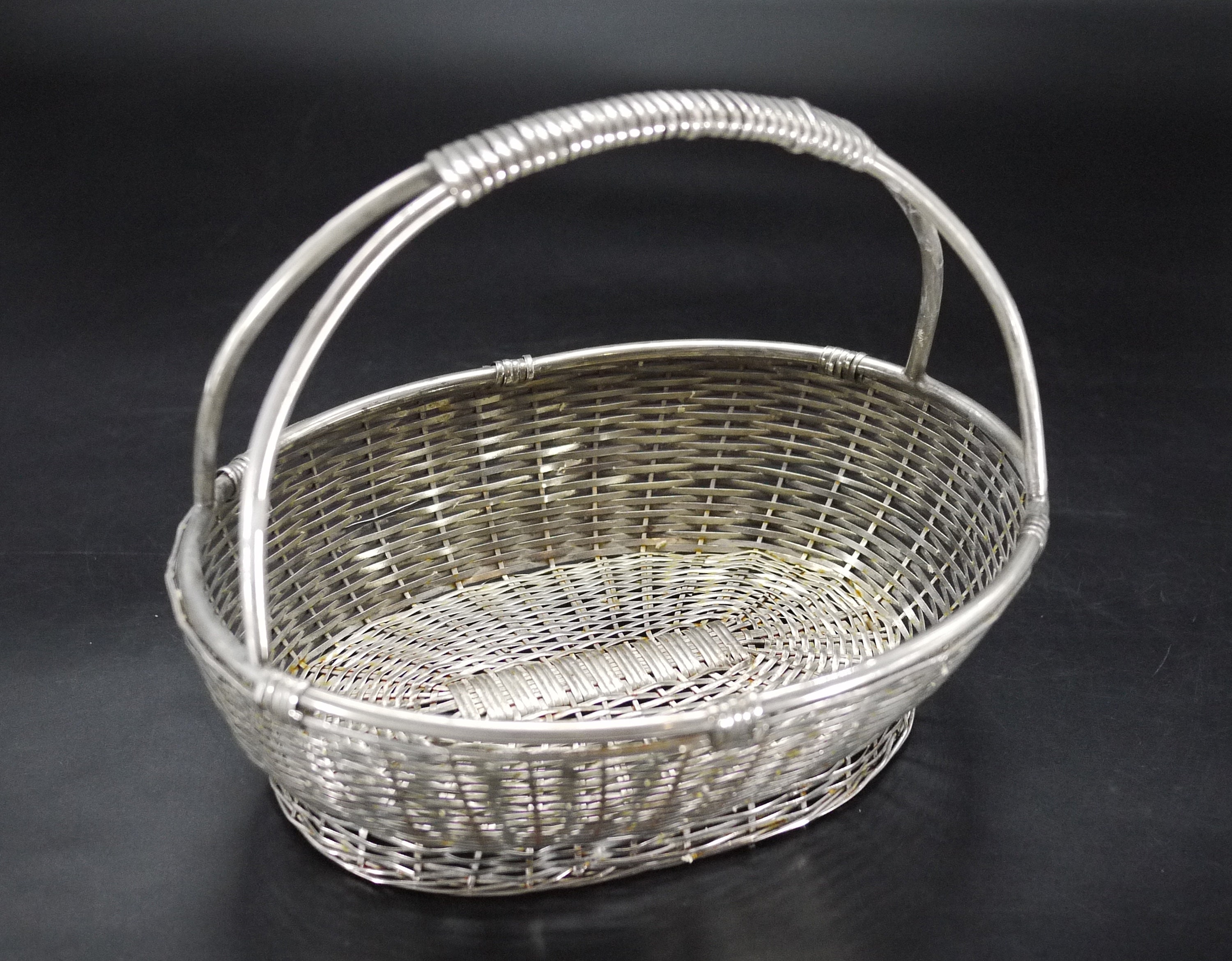 1950S Woven Silver Wire Fruit Basket