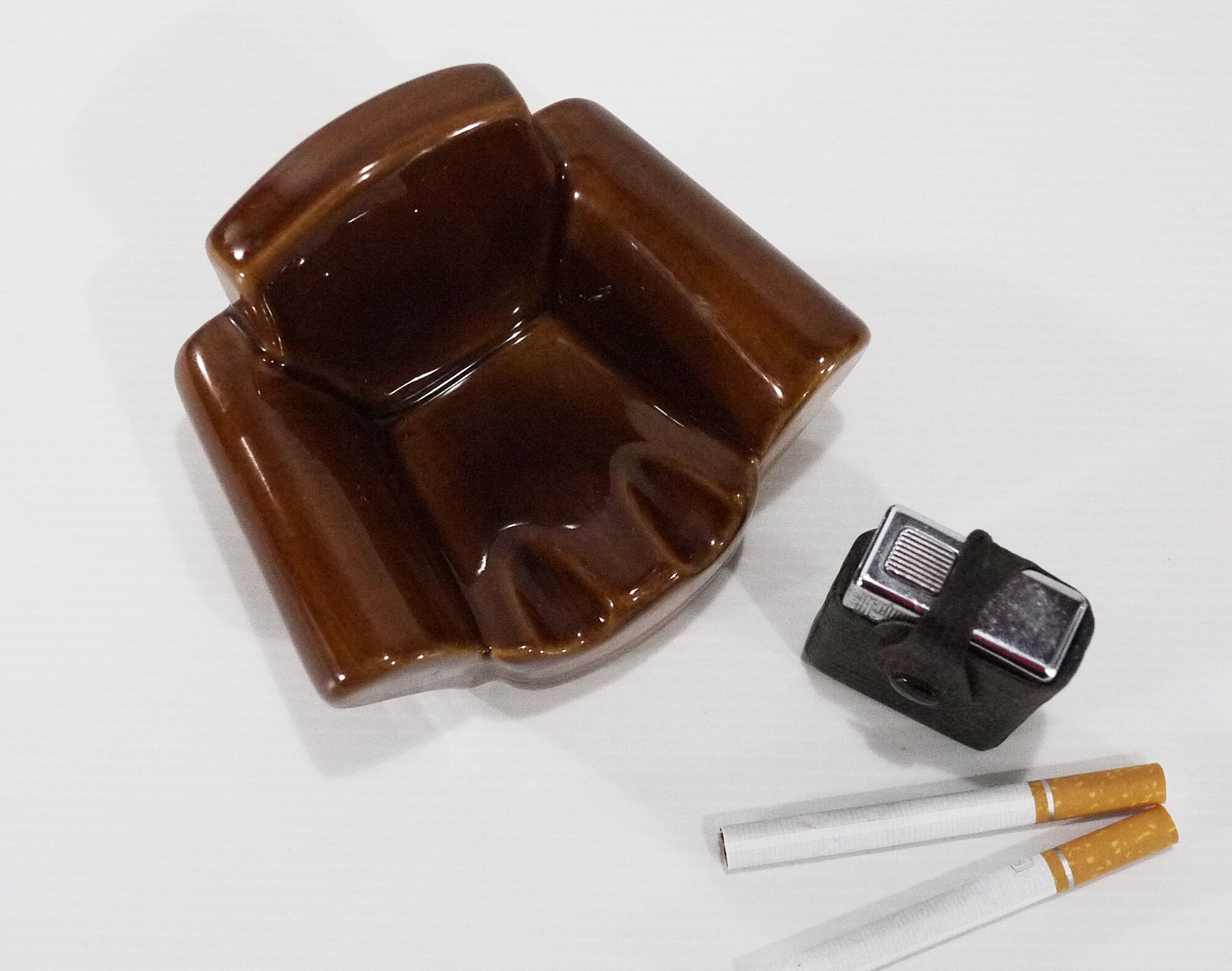 Vintage Glazed Ceramic Armchair French Ashtray