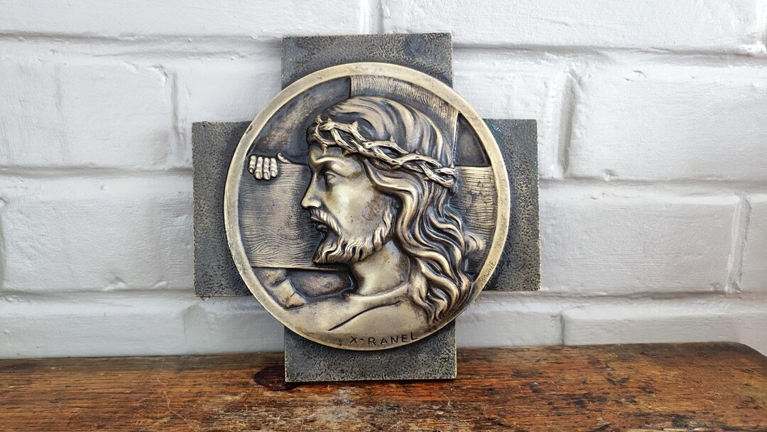 Antique French Bronze Sculpture Jesus Christ Portrait Wall Plaque