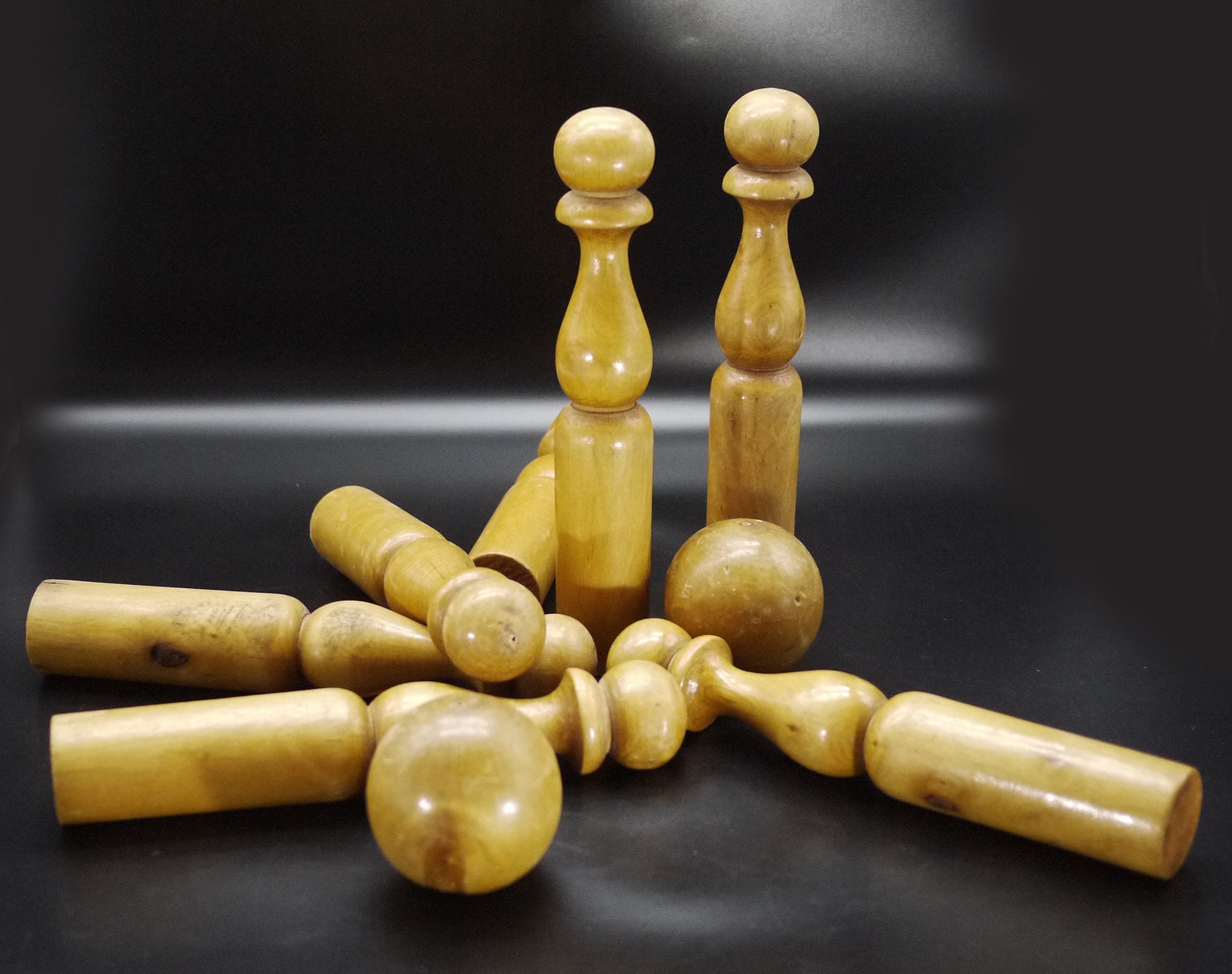 Vintage French Wooden Bowling Pins and Balls