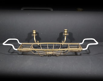 Antique Brass Bath Caddy Tray with Candle Holders by Samuel Heath