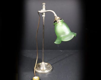 Antique French Desk Lamp – Nickel-Plated Brass Bedside Table Lamp