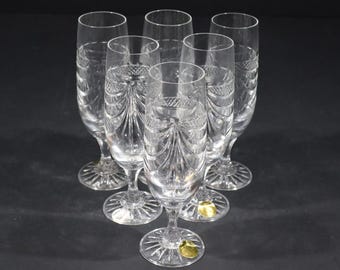 French Vintage Crystal Champagne Flutes Set of 6 Cut Glass Sparkling Wine Glasses Boxed
