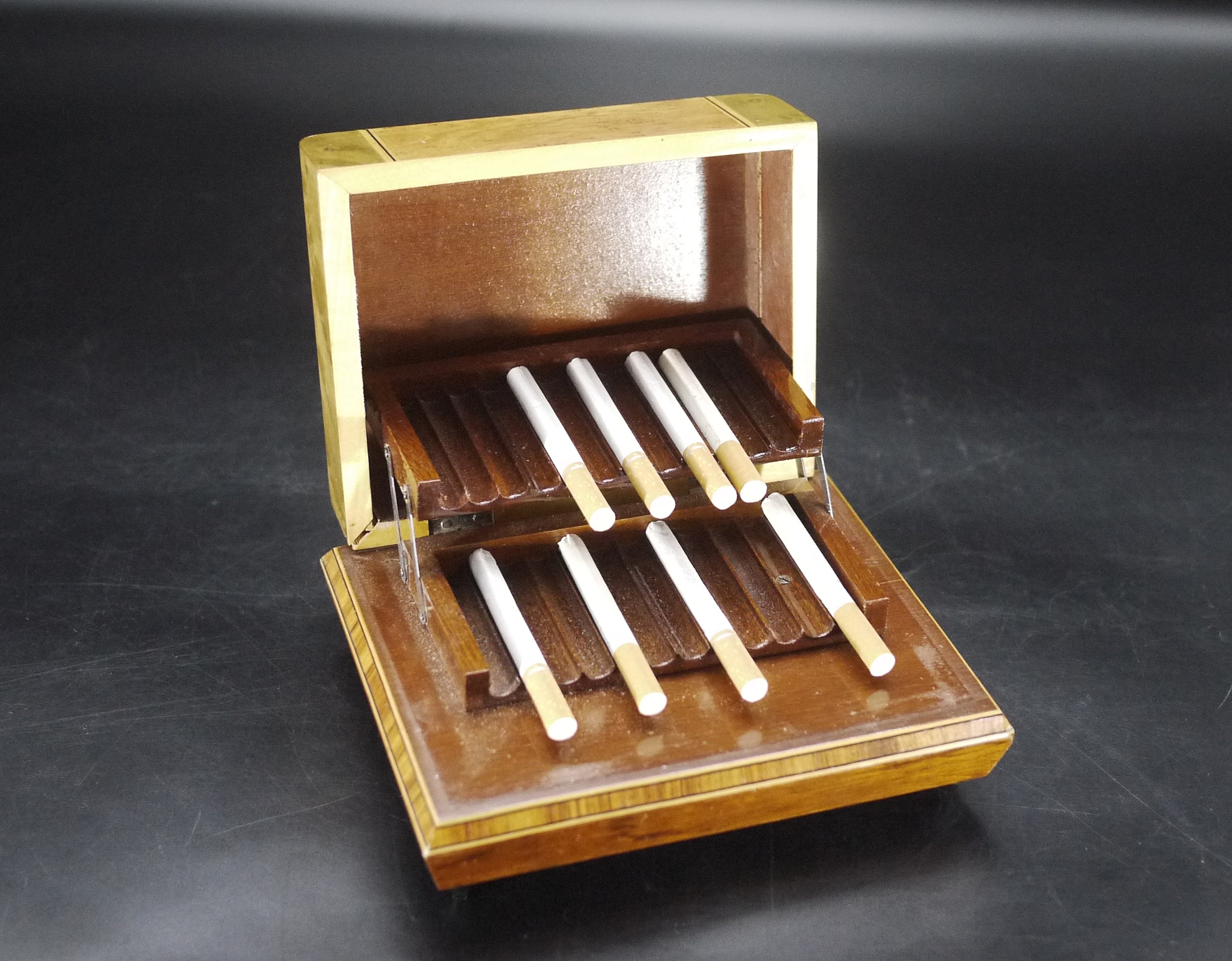 Vintage Musical Cigarette Box with Folding Tiers